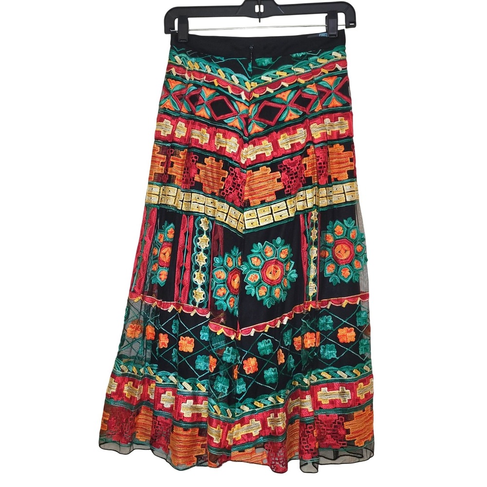 NWT Eva Franco Anthropologie Embroidered Multicolor Tribal Boho Maxi Skirt 2 - Picture 3 of 12